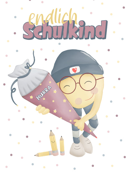 Postkarte "Schulkind" rosa