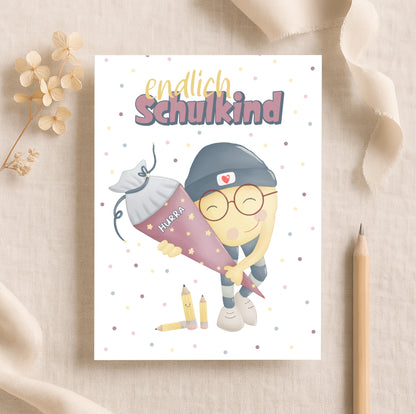 Postkarte "Schulkind" rosa
