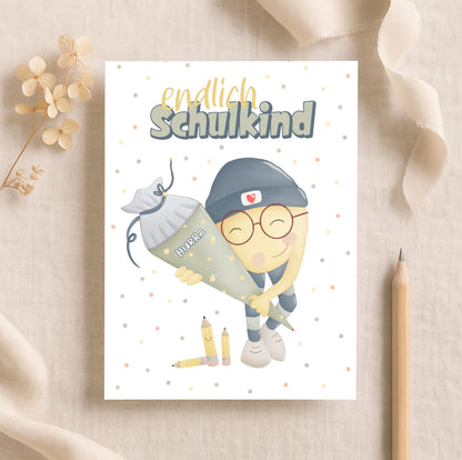 Postkarte "Schulkind" grün