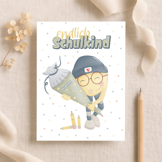 Postkarte "Schulkind" grün